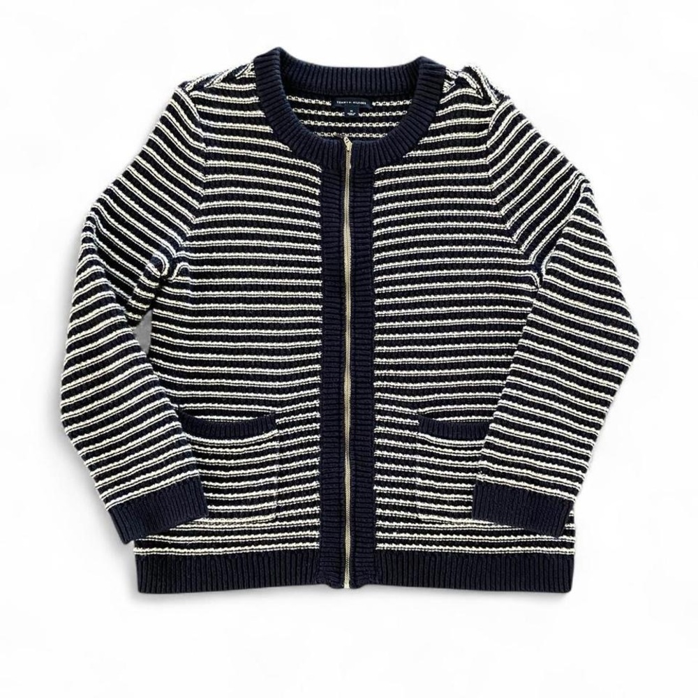 Tommy Hilfiger Navy and White Striped Women's Cardigan